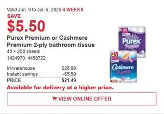 Costco Purex Premium or Cashmere Premium 2-ply bathroom tissue offer
