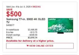 Costco Samsung 77-in. S90D 4K OLED TV offer