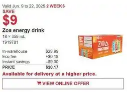 Costco Zoa energy drink offer
