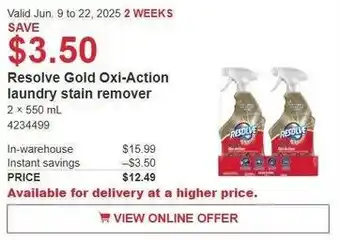 Costco Resolve Gold Oxi-Action laundry stain remover offer