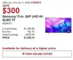 Costco Samsung Q6F UHD 4K QLED TV offer
