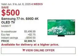 Costco Samsung S90D 4K OLED TV offer