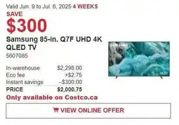 Costco Samsung Q7F UHD 4K QLED TV offer