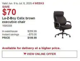 Costco La-Z-Boy Calix brown executive chair offer