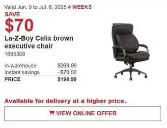 Costco La-Z-Boy Calix brown executive chair offer