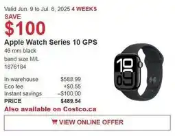 Costco Apple watch series 10 gps offer