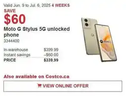 Costco Moto G Stylus 5G unlocked phone offer