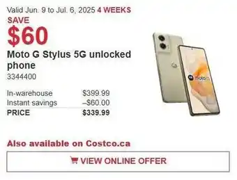 Costco Moto G Stylus 5G unlocked phone offer