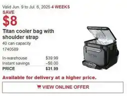 Costco Titan cooler bag with shoulder strap offer
