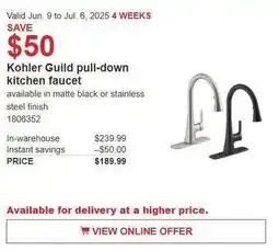 Costco Kohler Guild pull-down kitchen faucet offer