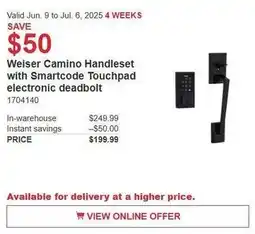 Costco Weiser camino handleset with smartcode touchpad electronic deadbolt offer