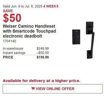Costco Weiser camino handleset with smartcode touchpad electronic deadbolt offer