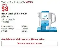 Costco Brita champlain water pitcher offer
