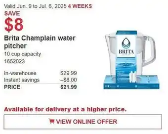 Costco Brita champlain water pitcher offer