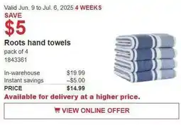 Costco Roots hand towels offer