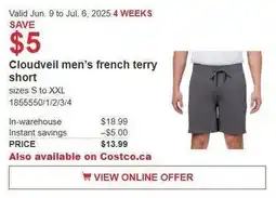 Costco Cloudveil men's french terry short offer