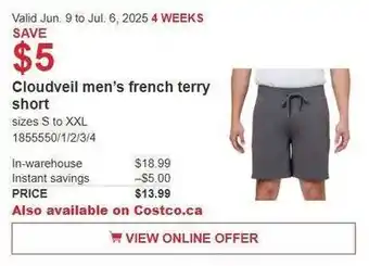 Costco Cloudveil men's french terry short offer