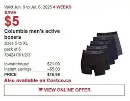 Costco Columbia men's active boxers offer