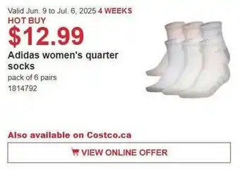 Costco Adidas women's quarter socks offer