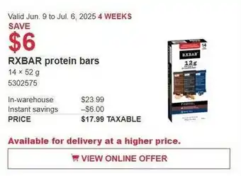 Costco RXBAR protein bars offer