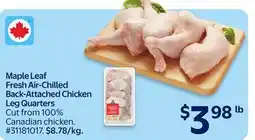 Walmart Maple Leaf Fresh Air-Chilled Back-Attached Chicken Leg Quarters offer