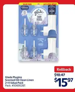 Walmart Glade Plugins Scented Oil Clean Linen 2+4 Value Pack offer