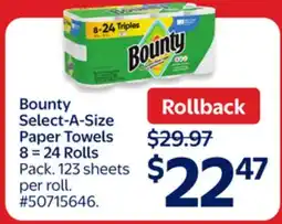 Walmart Bounty Select-A-Size Paper Towels 8 = 24 Rolls offer
