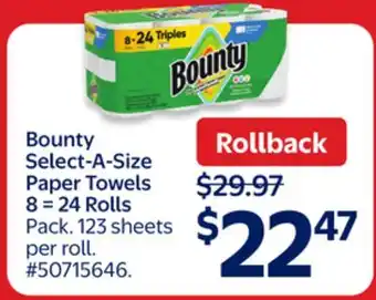 Walmart Bounty Select-A-Size Paper Towels 8 = 24 Rolls offer
