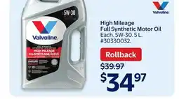 Walmart Valvoline High Mileage Full Synthetic Motor Oil offer