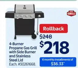 Walmart 4-Burner Propane Gas Grill with Side Burner and Stainless Steel Lid offer