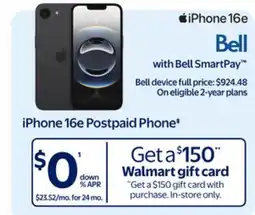 Walmart iPhone 16e Postpaid Phone‡ offer