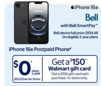 Walmart iPhone 16e Postpaid Phone‡ offer