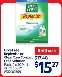 Walmart Opti-Free Replenish or Clear Care Contact Lens Solution offer