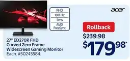 Walmart Acer 27 ED270R FHD Curved Zero Frame Widescreen Gaming Monitor offer