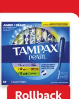 Walmart Tampax Pearl Tampons 38s-50s offer