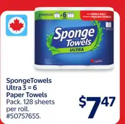Walmart SpongeTowels Ultra 3=6 Paper Towels offer