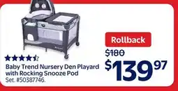 Walmart Baby Trend Nursery Den Playard with Rocking Snooze Pod offer