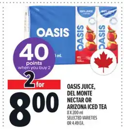 Metro OASIS JUICE, DEL MONTE NECTAR OR ARIZONA ICED TEA offer