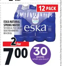 Metro ESKA NATURAL SPRING WATER offer