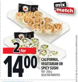 Metro CALIFORNIA, VEGETARIAN OR SPICY SUSHI offer