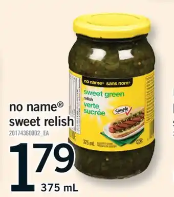 Fortinos NO NAME SWEET RELISH, 375 ML offer