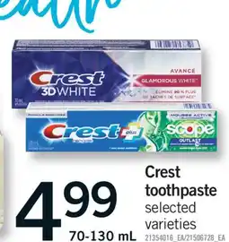 Fortinos CREST TOOTHPASTE, 70-130 mL offer