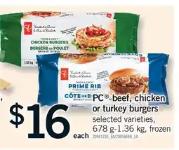 Fortinos PC BEEF, CHICKEN OR TURKEY BURGERS, 678 G - 1.36 KG offer
