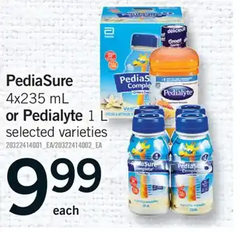 Fortinos PEDIASURE, 4X235 ML OR PEDIALYTE, 1 L offer