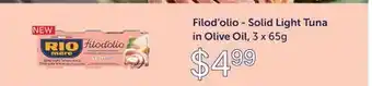 Fortinos FILOD'OLIO - SOLID LIGHT TUNA IN OLIVE OIL, 3 X 65 G offer