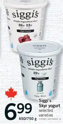 Fortinos SIGGI'S SKYR YOGURT, 650/750 G offer