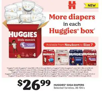 Fortinos HUGGIES GIGA DIAPERS, 36-104'S offer