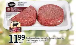 Fortinos FORTINOS CLASSIC OR GARLIC & WORCESTERSHIRE 5 OZ. BURGERS, 420/500 G offer