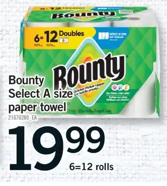 Fortinos BOUNTY SELECT A SIZE PAPER TOWEL, 6=12 rolls offer