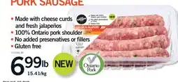 Fortinos CHEESE & JALAPEÑO PORK SAUSAGES offer